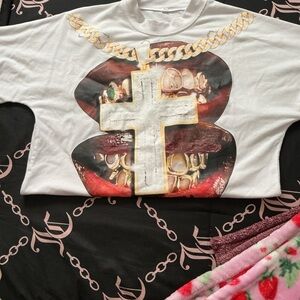 Kids White Graphic Cross Chain Tee